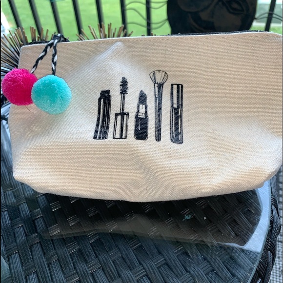 Macy’s Canvas Makeup Theme Cosmetic Bag with Pom Poms - Picture 4 of 5